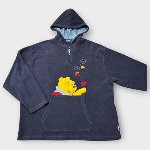 Disney Pooh Pullover Hoodie Womens XL Fleece Embroidered Winnie Fall‎ Leaves Y2K